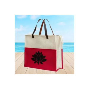 Sac sophistiqué en lin de jute éco-luxe avec motif d'écran et poignées en cuir à la mode à vendre - Product Image 3