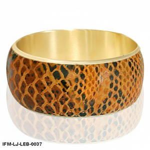 Brazalete de Latón con Incrustaciones de Cuero Hecho a Mano, Brazalete con Estampado de Piel de Serpiente Exótica para Mujer, Joyería de Estilo Bohemio Chic en Tono Dorado - Product Image 3
