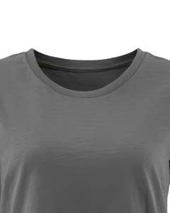 Camiseta de algodón gris liso para mujer, con cuello redondo de manga corta Camiseta clásica, Camiseta básica informal transpirable suave, logotipo personalizado OEM - Product Image 5