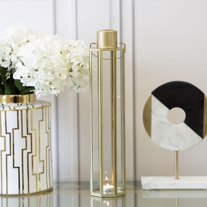 2025 Hot Selling <b>Gold</b> Thin Metal Rim Glass <b>Candle</b> Lanterns for Tabletop Home Weddings & Christmas Decorations Handmade Modern - Product Image 3