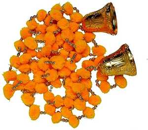 พวงมาลัยดอกดาวเรืองปอมปอมปอมปอมทำมืออินเดีย20สายพร้อมกระดิ่งดอกดาวเรืองเทียมสีผสมพวงมาลัยห้อย - Product Image 2