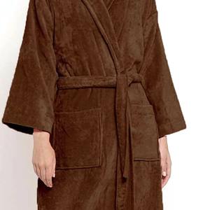 Peignoir pour femme en coton et fibre de bambou, thermique, col en V, fermeture à cordon, haute qualité, couleurs personnalisables, uni, longueur genou, devant - Product Image 6