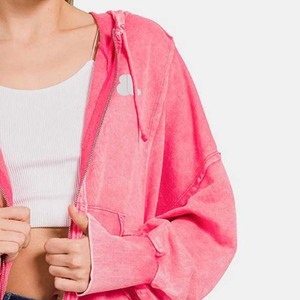 Sudadera con capucha con cremallera ácida personalizada para mujer, aspecto sólido Vintage, algodón de poliéster de gran tamaño, informal, para invierno, respetuoso con el medio ambiente - Product Image 6