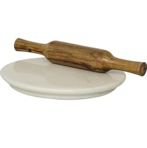 Chakla en pierre de luxe pure blanche avec planche à rouler en bois Belan multi-usage Roti à découper le fromage servant la dalle outil de cuisine Premium - Product Image 1