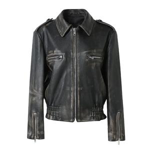 OEM Hot Sale Custom Motorcycle <b>Black</b> <b>Real</b> Leather Bomber Jackets Leather Jacket Genuine Sheepskin Leather Women Jacket - Product Image 3