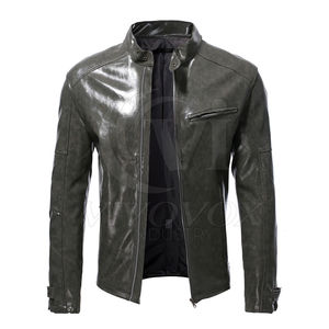 Veste de moto en cuir PU pour hommes avec col montant High Street Style Slim Fitted Zip pour l'automne - Product Image 1