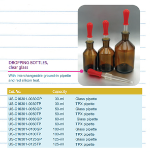 Frascos de Vidrio Redondos Ámbar para Laboratorio, con Gotero Intercambiable, Pipeta TPX con Punta de Silicona Roja, Capacidad de 30ml-125ml - Product Image 3