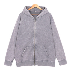 Custom 500 Gsm Hoodie Drop Shoulder Zip-up Hoodies Custom Color sólido Lavado con ácido Heavyweight Basics Hoodie - Product Image 3