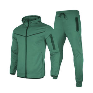 Ensemble de vêtements de sport à carreaux écologiques pour hommes Veste de sport à manches zippées Veste de sport à capuche pour entraînement de jogging respirant - Product Image 4