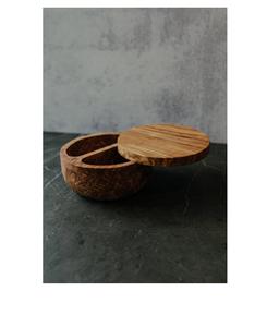 Tazón redondo de madera de acacia para sal y pimienta, caja de especias de bodega de sal de madera natural con dos compartimentos para almacenamiento de cocina - Product Image 4