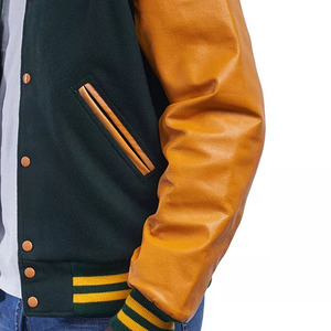 Gran oferta de parches de chenilla bordados, Mangas de cuero genuino de lana, chaquetas universitarias de béisbol Letterman personalizadas - Product Image 5