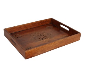 Plateau de service en bois d'acacia le plus vendu de luxe avec le plateau de conception simple de poignée pour la décoration d'hôtel de maison de restaurant. - Product Image 5
