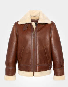 Chaqueta de aviador de cuero genuino para hombre, estilo vintage, tipo bomber, con forro de borrego, cálida, informal, de invierno, de piel de oveja. - Product Image 3