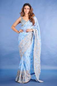 Vente en gros de qualité supérieure Georgette Saree dernière conception fantaisie broderie séquence travail pour les filles de fête mariages indien pakistanais - Product Image 2