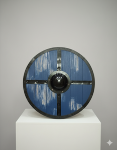 Escudo Vikingo Antiguo de Madera en MDF de 12 mm, Tamaño de 24 Pulgadas, Placas de Hierro Pintadas a Mano y Acabado en Negro - Product Image 3