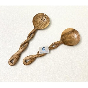 Custom <b>Engraved</b> Logo Wooden Salad Server With Twisted Handle Vintage Natural <b>Wood</b> Salad <b>Tools</b> Kitchenware Luxury Serving Spoon - Product Image 2