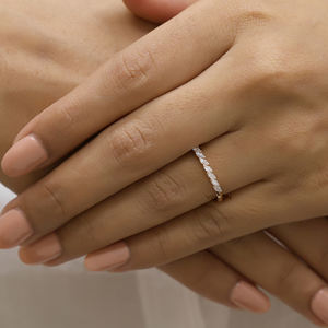 0,32 TW Lab creado Marquesa corte diamante media eternidad banda minimalista anillo de bodas para mujeres anillos de piedras preciosas apilables a juego - Product Image 3