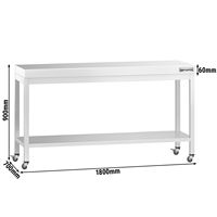 Table de centre commerciale en acier inoxydable PREMIUM - 1800x700mm - avec étagère inférieure