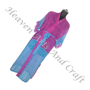 KL008 Hermoso Vintage Sari Kimono Bata Larga Vintage Verano Estampado Floral Bohemio Oversize Manga Larga Vacaciones Vintage - Product Image 2