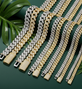 Cadena Cubana Vintage de Moissanita VVS de 3 Filas de 12 mm-20 mm, Pasa el Probador de Diamantes, Chapado en Oro Hip Hop, Collar Unisex 925 - Product Image 1