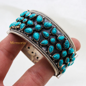 Pulsera de piedras preciosas de turquesa natural de la mejor calidad de plata esterlina 925 en forma de flor, brazalete de piedras preciosas Kada de plata, joyería para todo - Product Image 5