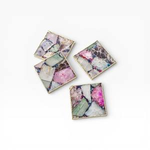 Posavasos Cuadrados de Ágata Multicolor con Diseño de Incrustaciones de Cristal y Borde Dorado para Decoración de Hogar de Lujo Artístico - Product Image 1