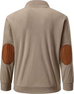 Pull à capuche décontracté en velours côtelé à manches longues pour hommes, col montant avec bouton brodé et poches pour l'automne - Product Image 2