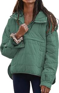 Jersey acolchado ligero para mujer, chaqueta acolchada, abrigo de manga larga, capucha de gran tamaño, cuello levantado, botón plegable para invierno - Product Image 2