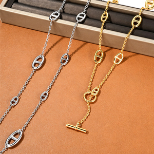 Collier en acier inoxydable plaqué or 18 carats avec maillons en forme de nez de cochon, fermoir OT, chaîne de pull à pampilles pour <span class=keywords><strong>femme</strong></span>, bijoux inaltérables - Product Image 1