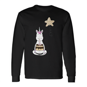 T-shirt à manches longues pour fête d'anniversaire sur le thème de la licorne, design inspiré du gâteau au chocolat, promotionnel, pour les célébrations d'anniversaire - Product Image 2