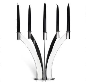 Candelabre à 5 bras en acier inoxydable poli, porte-bougie conique de luxe, centre de table pour mariage, décoration de la maison - Product Image 2