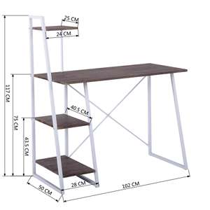 Escritorio para computadora Well Home de 102x50x75 cm en blanco y marrón nogal con estantería integrada - Product Image 5