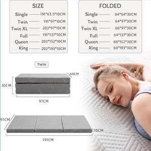 Tri-Fold <strong>Memory</strong> <strong>Foam</strong> Mattress <strong>4</strong> &quot; Queen Size,Collapsible Foldable Mattress with Washable Cover for Travel &amp; Guest Accommodation - Product Image 4
