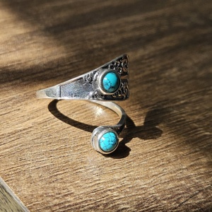 แหวนเงินสีเทอร์ควอยซ์ปรับได้น้ำหนักเบาแหวนเงินดีไซน์ทันสมัยใหม่ - Product Image 5