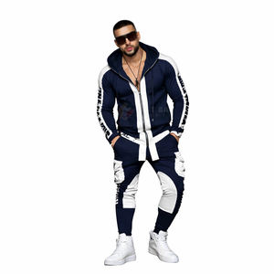 ชุดวอร์มผู้ชายทรงสลิมฟิตแบบมีฮู้ด เสื้อฮู้ดซิปและกางเกงจ็อกเกอร์ทรงคาร์โก้ สองสี สไตล์สตรีทแวร์ ชุดกีฬา - Product Image 3