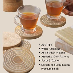 High Selling Wooden <b>Coaster</b> Set of Five <b>White</b> Wash Finish With Holder Elegant Durable Protection For Dining Table From India - Product Image 3