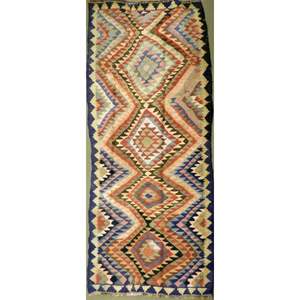 Un kilim Sanandaj vintage authentique, noué à la main, unique en son genre, 11'9 x 4'1 - Product Image 1