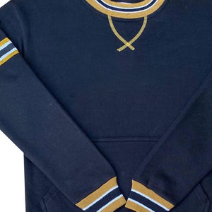 Sweat-shirt sport à col rond en polaire Alpha Black, automne, uni, imprimé en 3D, bande dorée, bord côtelé, poche kangourou - Product Image 6