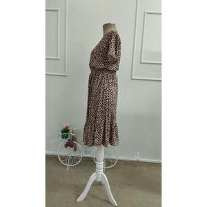 Vestido Midi Suprem con Cuello en V y Cintura Elástica, Kadin Kisa Kollu, 38420 - Leopardo - Product Image 6