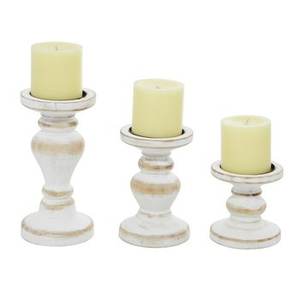 Elegant Wooden Tabletop Candlestick <b>Set</b> with White Finished Perfect for Home Hotel and Restaurant Decor <b>Set</b> Of 3 Decent Tools - Product Image 1