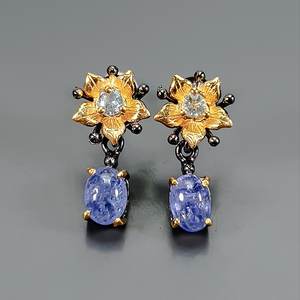 ต่างหู Tanzanite สำหรับผู้หญิงอัญมณีสีฟ้าของขวัญเงินสเตอร์ลิงสำหรับแม่ลูกสาววันเกิดสไตล์ Boho - Product Image 1