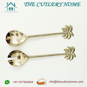 Ensemble de couverts exportateur d'ensemble de service de salade en laiton de haute qualité avec poignée en arbre de table en or disponible pour les gros acheteurs - Product Image 2