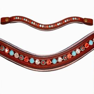 Bandeau de tête de compétition multifonction confortable en cuir italien de haute qualité, avec de magnifiques cristaux vert clair scintillants. - Product Image 3