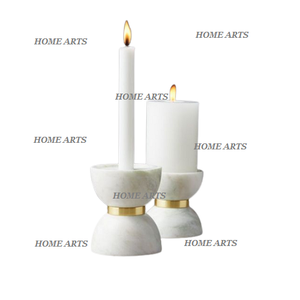 Lot de 2 bougeoirs photophore en marbre et en métal de différentes tailles et formes pour mariage et fête - Product Image 3