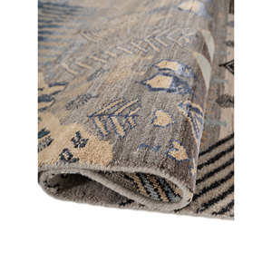 Tapis géométrique noué à la main en laine et soie de bambou Manchaha, rectangulaire, épaisseur 10 mm, pour salon, couloir - Les-2863 Gris & Noir - Product Image 2