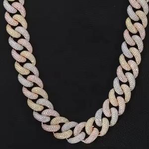 SM Jewels Classic Moissanite Diamond Hip Hop Jewelry Iced Out Three Tone Cuban Link Chain for <b>Engagement</b> Anniversary or Party - Product Image 2