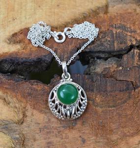Colgante clásico de plata maciza 925, joyería para mujer, Plata de Ley 925, piedras preciosas de ónix verde, estilo bohemio, colgante hecho a mano, regalo - Product Image 3