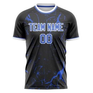 Maillot de football pour hommes à prix bas, contraste bleu et noir, impression par sublimation, personnalisable, vêtements de football à manches courtes pour fans, t-shirts - Product Image 1