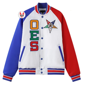 Chaqueta de Seda Satinada Bordada con la Estrella de Pascua, Hecha a Medida |   Chaqueta Bomber de Satén Bordada y Personalizada de la Fraternidad OES - Product Image 1