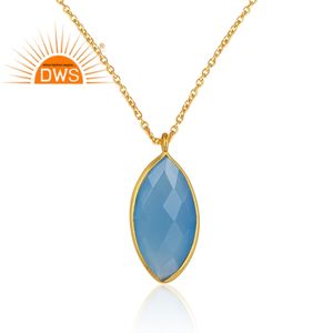 Collar con colgante de piedras preciosas de Calcedonia azul Natural chapado en oro de 18 quilates de plata esterlina superventas, fabricante de joyería fina Demi - Product Image 2